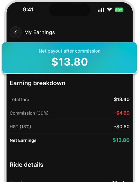 Driver earnings screen