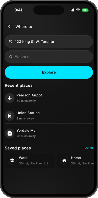 App showing location search screen